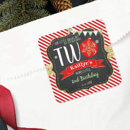 Adesivo Quadrado Pequeno Floco de Neve Turning 2! Segundo aniversár