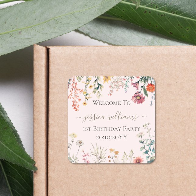 Adesivo Quadrado Pequeno Flor Selvagem Transformando Um primeiro an (Criador carregado)