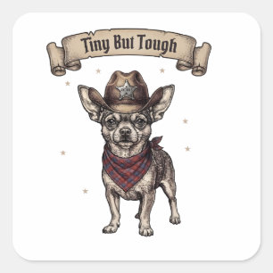 Adesivo Quadrado Pequeno Mas Resistente Chihuahua Cowboy - Arte Oci