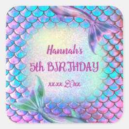 Adesivo Quadrado pequeno padrão de sereia Aniversário