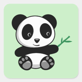 Adesivo Quadrado Pequeno Panda Bonito com um Bambu Verde
