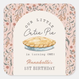 Adesivo Quadrado Pequeno primeiro aniversario de Garota Floral Rosa