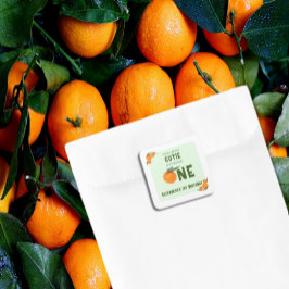 Adesivo Quadrado Pequeno primeiro aniversario de Laranja Cutie