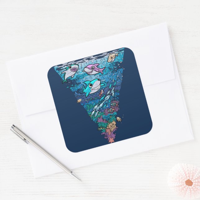 Adesivo Quadrado Pequeno rabisco de tubarão (Envelope)