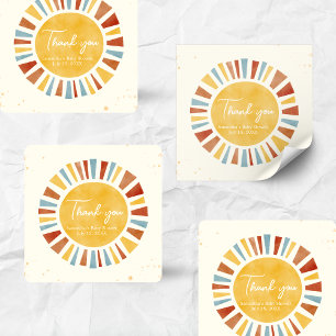 Adesivo Quadrado Pequeno Raio de Sol Boho Chá de Bebê