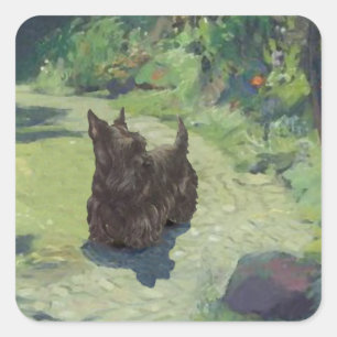 Adesivo Quadrado Pequeno Scottie no Jardim
