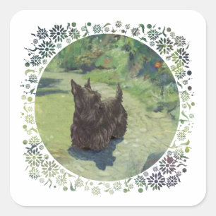 Adesivo Quadrado Pequeno Scottie no Jardim