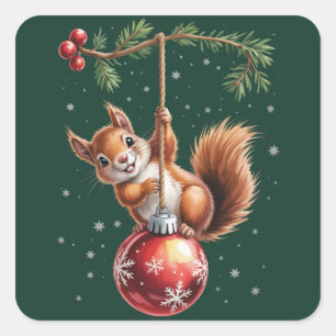 Adesivo Quadrado Pequeno Squirrelo Natal Inverno Floco de Neve Féri