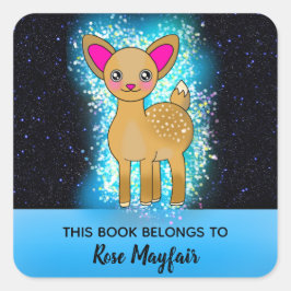 Adesivo Quadrado Pequeno veado de bebê em estrelas de brilho