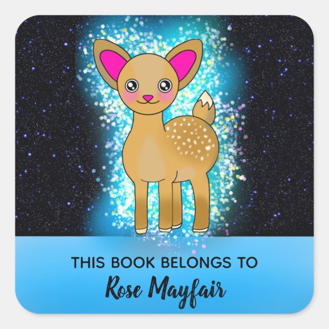 Adesivo Quadrado Pequeno veado de bebê em estrelas de brilho (Frente)