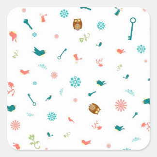 Adesivo Quadrado Pequenos Corujas e Pássaros