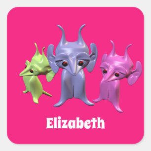 Adesivo Quadrado Pequenos marcianos, personalizados para crianças.