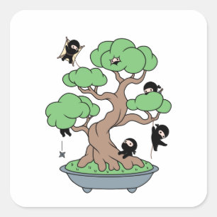 Adesivo Quadrado Pequenos Ninjas em Bonsai Tree