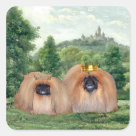 Adesivo Quadrado Pequinês Rei & Rainha com Castelo dos Sonhos