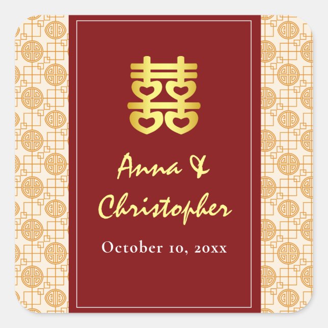 Adesivo Quadrado Peranakan tradicional do casamento chinês (Frente)