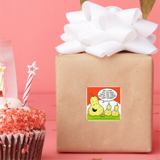 Adesivo Quadrado Peras de Cartoon Engraçadas e Giftbaskets (Festa)