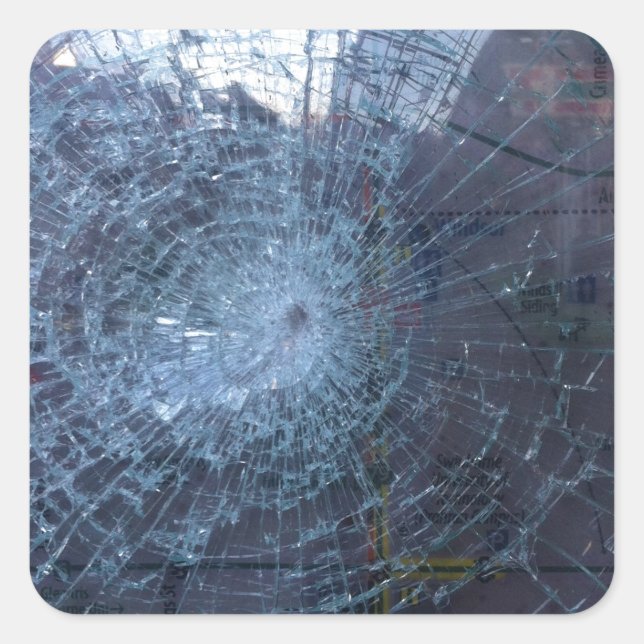 Adesivo Quadrado Perdido — com vidro quebrado e mapa (Frente)