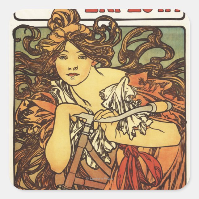 Adesivo Quadrado Perfecta Bicicletas com Publicidade de Mulher Post (Frente)