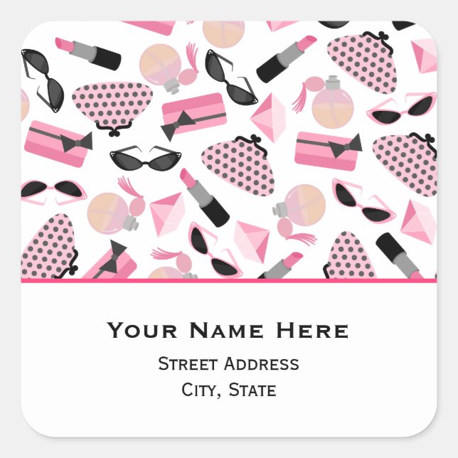 Adesivo Quadrado Perfume Purés & Lipstick Address Sticker (Frente)