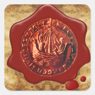 ADESIVO QUADRADO PERGAMINHO VERMELHO DO SELO DA CERA DO NAVIO
