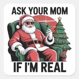 Adesivo Quadrado Pergunte à Sua Mãe Funny Santa Snarky Retro Natal
