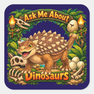 Adesivo Quadrado Pergunte-me sobre Dinossauros, Ankylosaurus   Ades