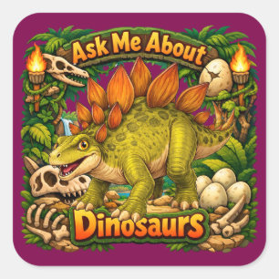 Adesivo Quadrado Pergunte-me sobre Dinossauros Estegossauro Adesi