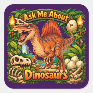 Adesivo Quadrado Pergunte-me sobre Dinossauros Spinosaurus Adesiv