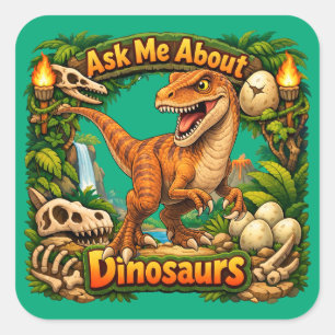 Adesivo Quadrado Pergunte-me sobre Dinossauros, Velociraptor Ades