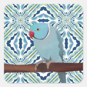 Adesivo Quadrado Periquito de pescoço azul-índio