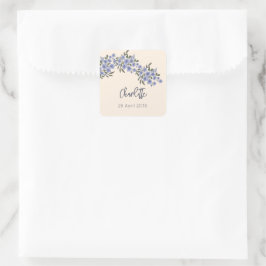 Adesivo Quadrado Periwinkle Floral Blooms Modern Nome Personalizado