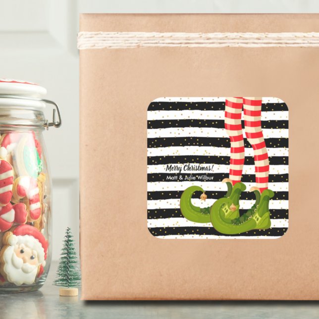 Adesivo Quadrado Pernas de Elf em faixas brancas e pretas (Criador carregado)