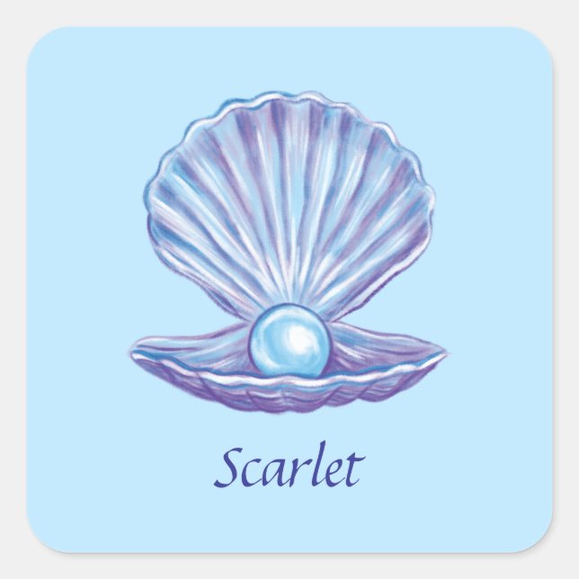 Adesivo Quadrado Pérola personalizável do oceano (azul) (Frente)