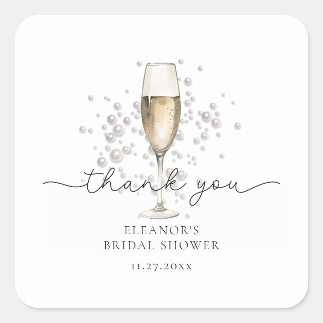Adesivo Quadrado Pérolas de Aquarela e Chá de Noiva Prosecco (Frente)