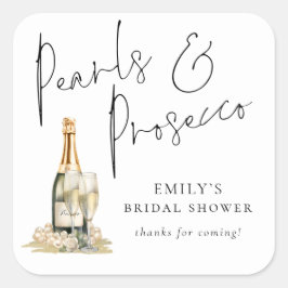 Adesivo Quadrado Perolas de Roteiro Moderno Prosecco Bridal Shower 