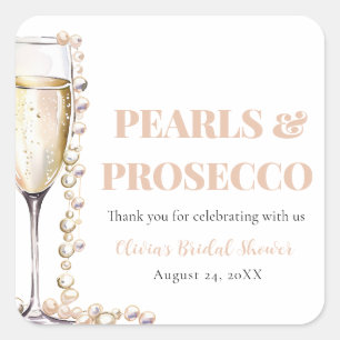 Adesivo Quadrado Pérolas Douradas Elegantes e Chá de Bebê Prosecco