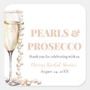 Adesivo Quadrado Pérolas Douradas Elegantes e Chá de Bebê Prosecco