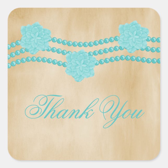 Adesivo Quadrado Pérolas e Flores Muito Obrigado (Frente)