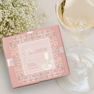 Adesivo Quadrado Pérolas e Prosecco Rose Gold Favor de Chuveiro de