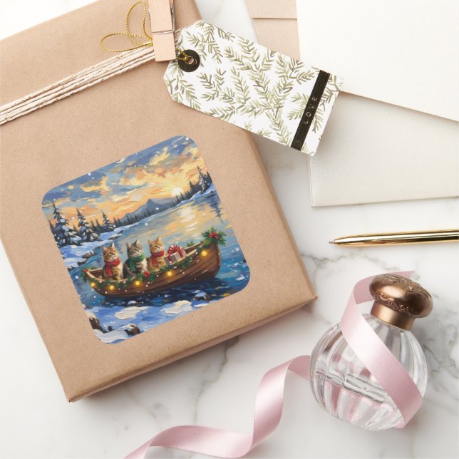 Adesivo Quadrado Persian Cat Christmas Boat Holiday (Presentear)