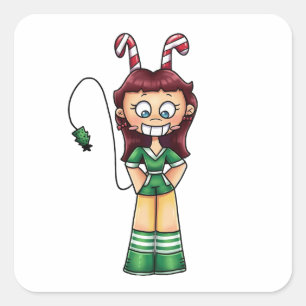 Adesivo Quadrado Personagem de Anime Chibi Menina do Báculo de Nata