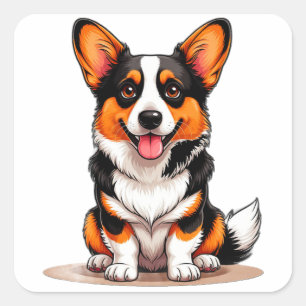 Adesivo Quadrado Personagem de desenho animado de cachorrinho Corgi