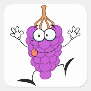 Adesivo Quadrado personagem de desenho animado de uvas roxas, engra