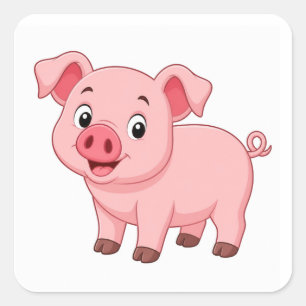 Adesivo Quadrado Personagem de Porco de Desenho Animado Fofo Clipar