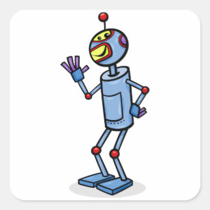 Adesivo Quadrado Personagem de Robô Futurista Retrô Acenando