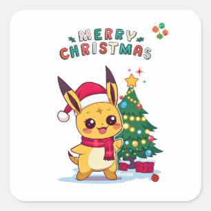 Adesivo Quadrado Personagem Kawaii de Natal Arte de Férias para A