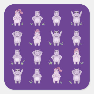 Adesivo Quadrado Personagens Caprichosos de Hipopótamos – hipopótam