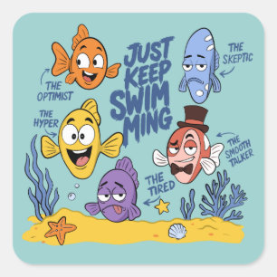 Adesivo Quadrado Personagens de Peixes Engraçados