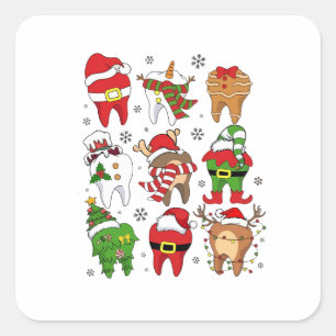 Adesivo Quadrado Personagens Dentários de Natal Adoráveis Diversão