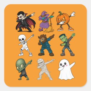 Adesivo Quadrado Personagens engraçados de Halloween fazendo Dab